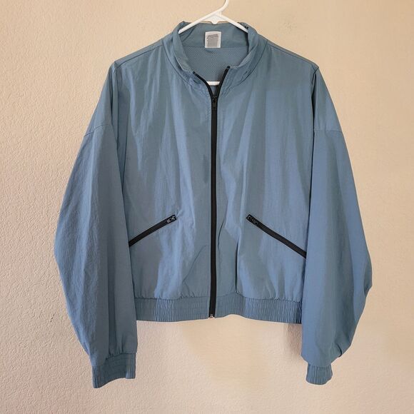 Pink Victoria Secret Anorak Windbreaker Bomber Jacket Size Medium Blue Logo Zip - Picture 2 of 6